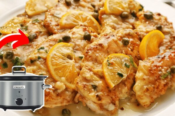 Easy Crockpot Lemon Butter Chicken, homemade and freshly served