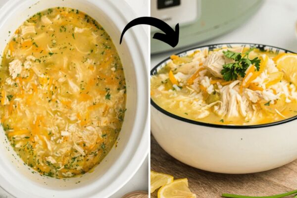 Easy Crockpot Lemon, Chicken, and Rice Soup, homemade and freshly served