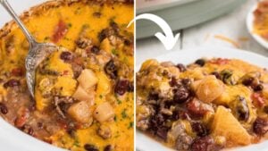 Easy Crockpot Lumberjack Casserole, homemade and freshly served