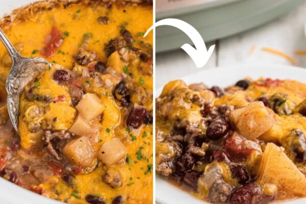 Easy Crockpot Lumberjack Casserole, homemade and freshly served