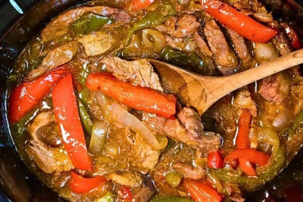 Easy Crockpot Pepper Steak, homemade and freshly served