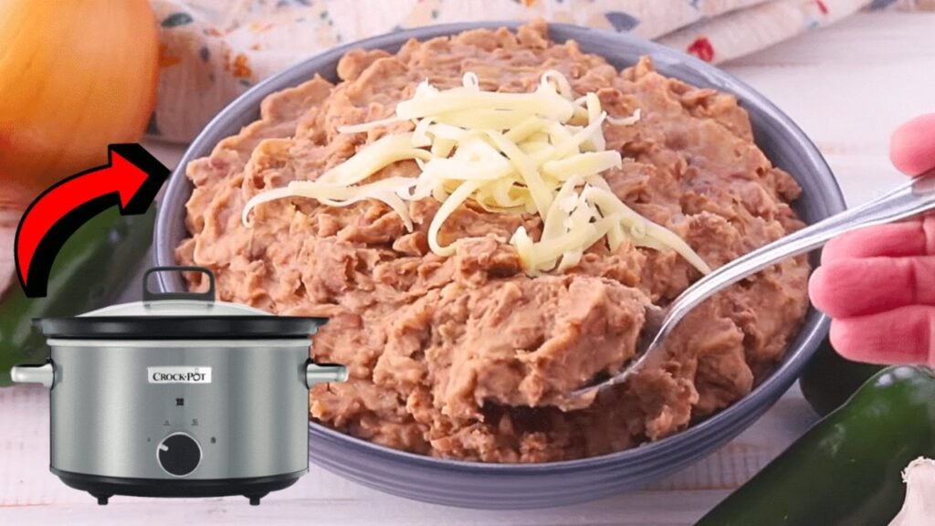 Easy Crockpot Refried Beans, homemade and freshly served