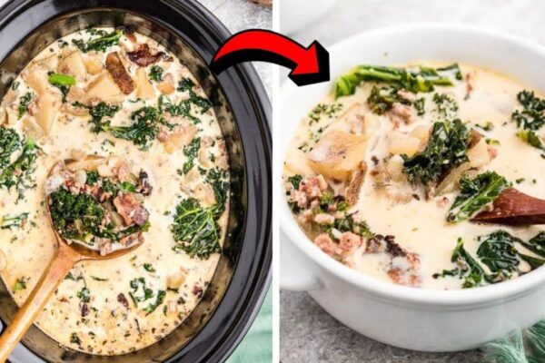 Easy-to-Make Crockpot Tuscan Soup, homemade and freshly served