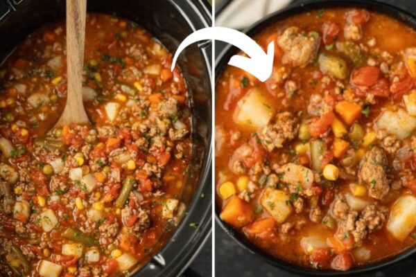 Easy Crockpot Veggie Soup, homemade and freshly served