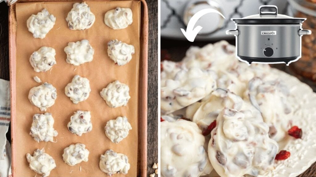Easy Crockpot White Chocolate Cranberry Clusters, homemade and freshly served