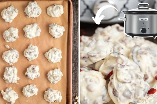 Easy Crockpot White Chocolate Cranberry Clusters, homemade and freshly served