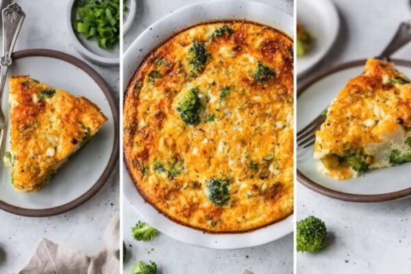 Easy Crustless Egg Pie With Broccoli and Cauliflower, homemade and freshly served