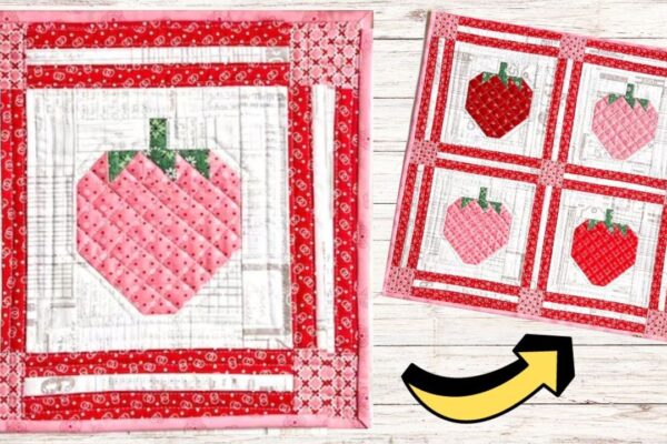a Cute Strawberry Quilt Block, homemade and freshly served