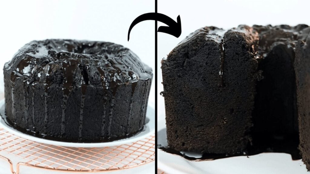 Mile-High Dark Chocolate Pound Cake, homemade and freshly served