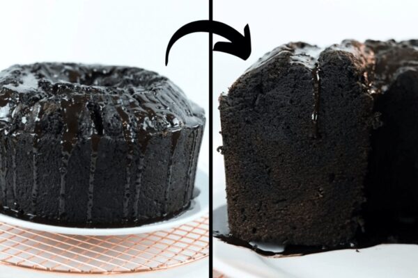 Mile-High Dark Chocolate Pound Cake, homemade and freshly served