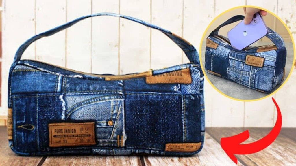 Finished Easy Denim Pouch Bag Sewing, a completed DIY project