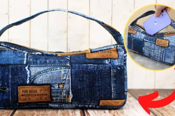 Finished Easy Denim Pouch Bag Sewing, a completed DIY project