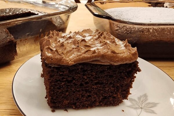 Easy Chocolate Depression Cake, homemade and freshly served