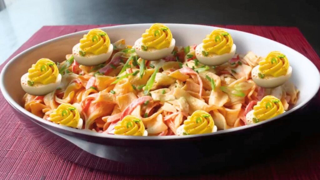 Easy Deviled Egg Noodle Salad, homemade and freshly served