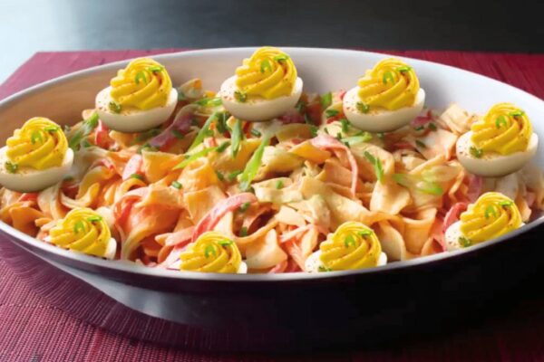 Easy Deviled Egg Noodle Salad, homemade and freshly served