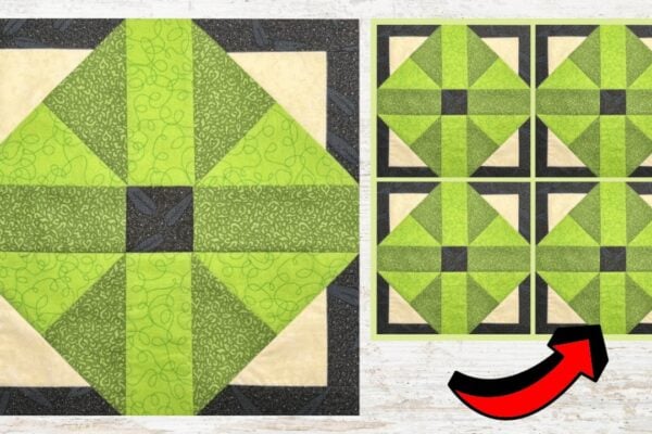 Finished Easy Diamond Layered Lattice Quilt Block, a completed DIY project