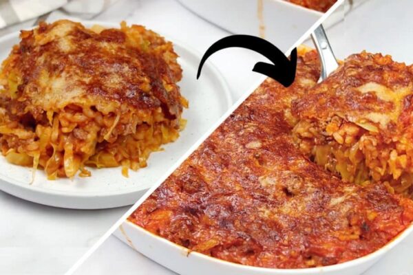 Shareable Ground Beef and Cabbage Casserole, homemade and freshly served