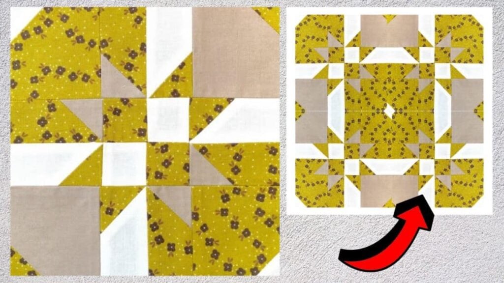 Finished Easy Disappearing Hourglass Quilt Block, a completed DIY project