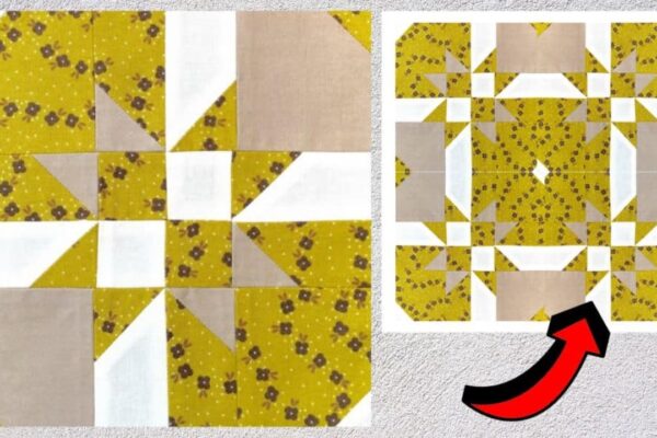 Finished Easy Disappearing Hourglass Quilt Block, a completed DIY project