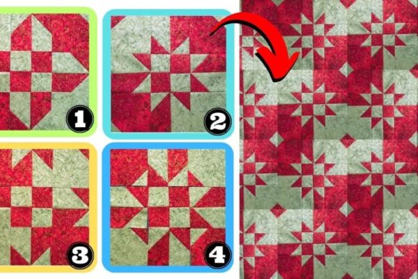Finished Easy Disappearing Hourglass Quilt Block, a completed DIY project