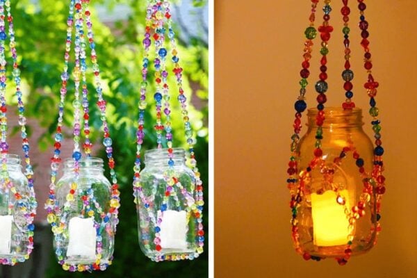 Finished Easy DIY Beaded Plant Hanger & Lantern, a completed DIY project