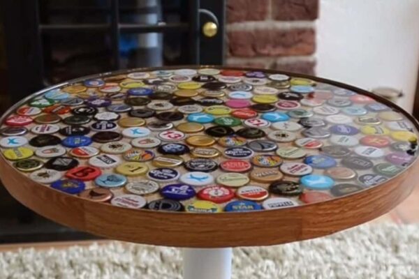 Easy DIY Beer Bottle Cap Table, homemade and freshly served