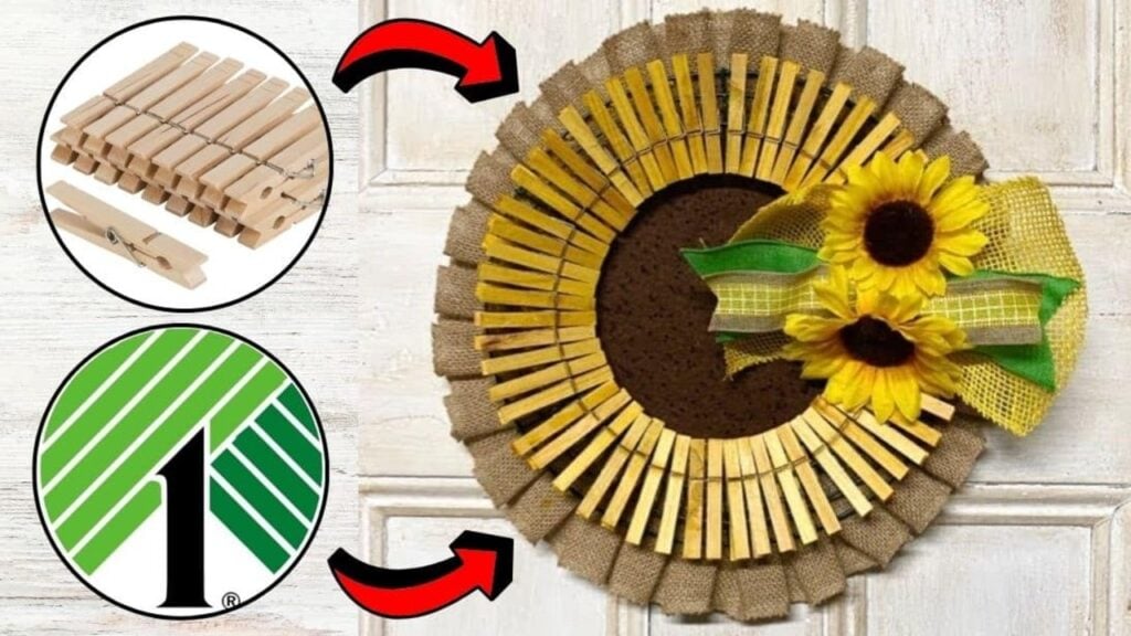 Finished Easy DIY Clothespin Sunflower Wreath, a completed DIY project
