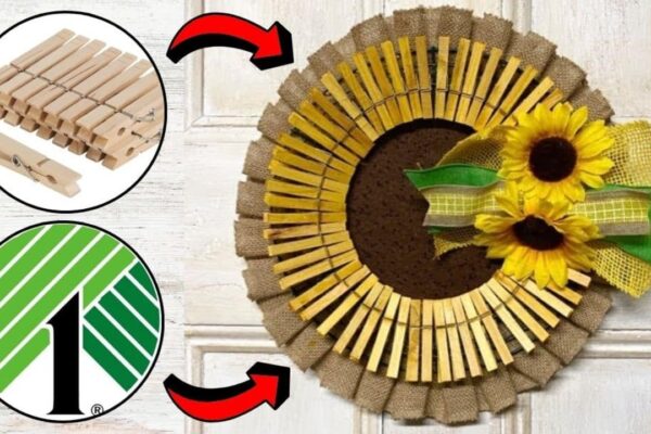 Finished Easy DIY Clothespin Sunflower Wreath, a completed DIY project