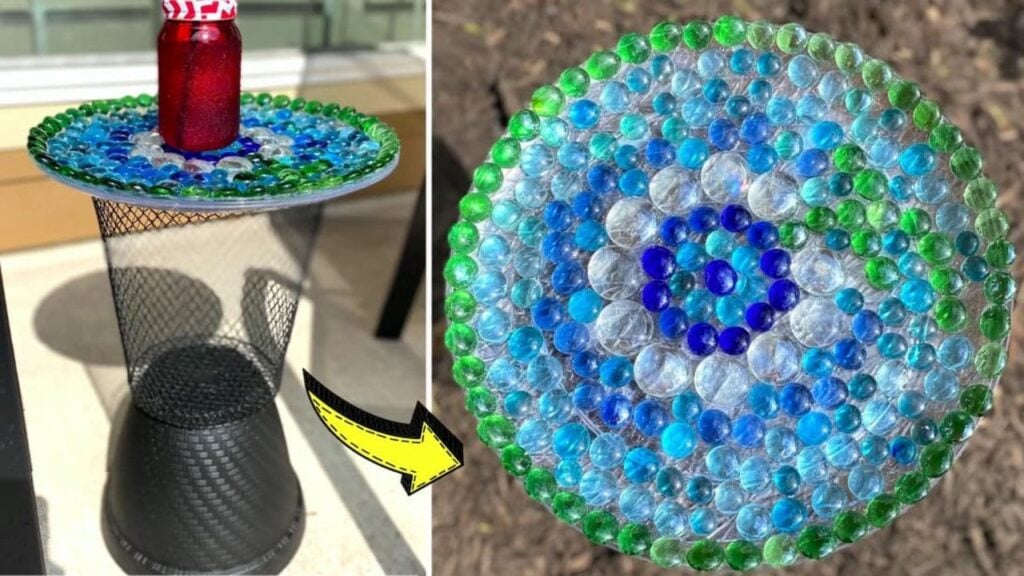 Finished DIY Dollar Tree Garden Glass Gem Table, a completed DIY project