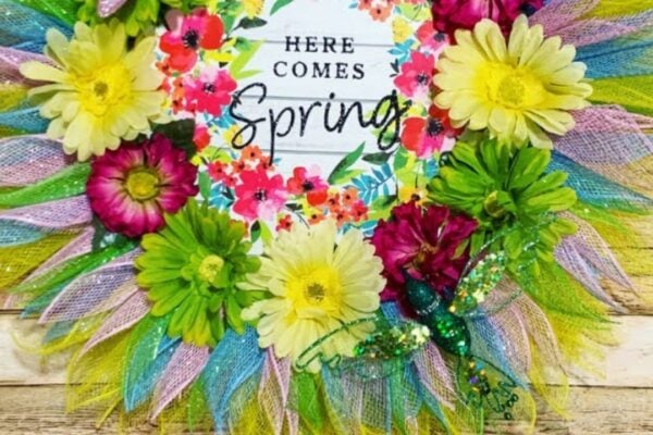 Finished a Simple Dollar Tree Spring Wreath, a completed DIY project