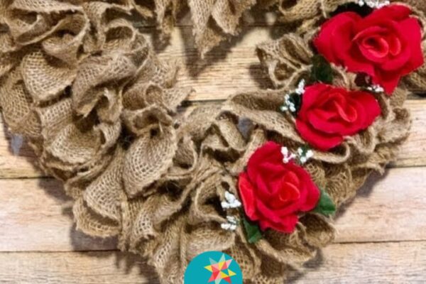 Finished Simple Valentine’s Day Dollar Tree Burlap Wreath, a completed DIY project