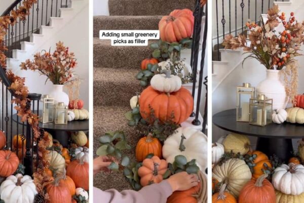 Finished Step-by-Step Staircase Fall Decor, a completed DIY project