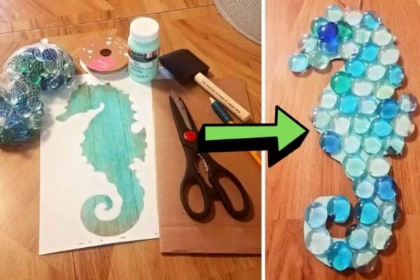 Finished Easy DIY Glass Bead Seahorse Bathroom Décor, a completed DIY project