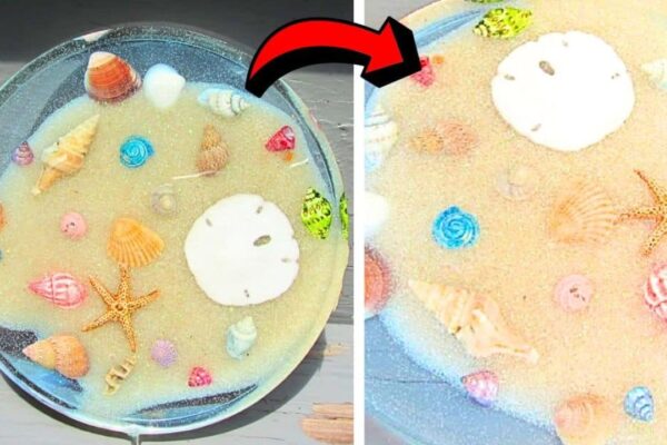 Finished Easy DIY Beachy Seashell and Sand Coaster, a completed DIY project