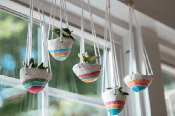Finished Adorable Hanging Pinch Pot Planters, a completed DIY project