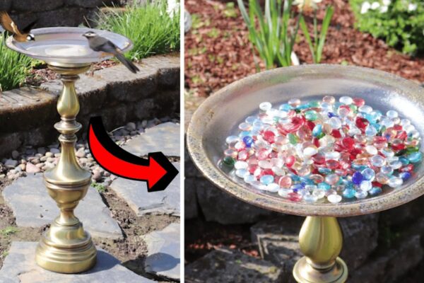 Finished Easy Repurposed DIY Lamp Bird Bath, a completed DIY project