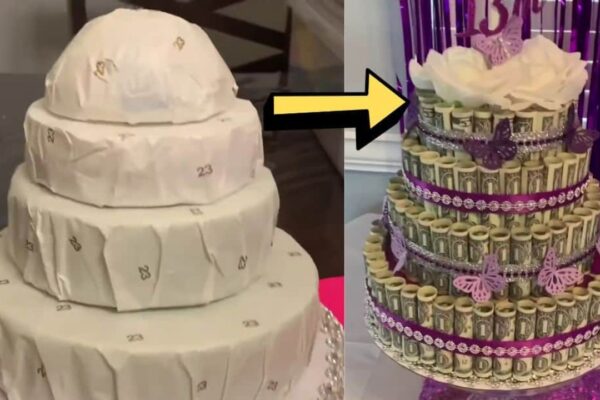 A DIY Money Cake, homemade and freshly served