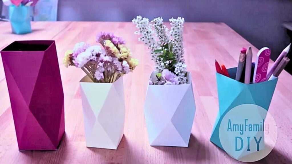 Finished Super Easy 5-Minute Geometric Paper Vase, a completed DIY project
