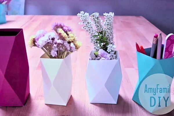 Finished Super Easy 5-Minute Geometric Paper Vase, a completed DIY project