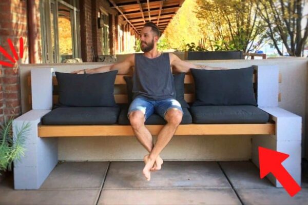 Finished Easy DIY Outdoor Cinder Block Bench, a completed DIY project