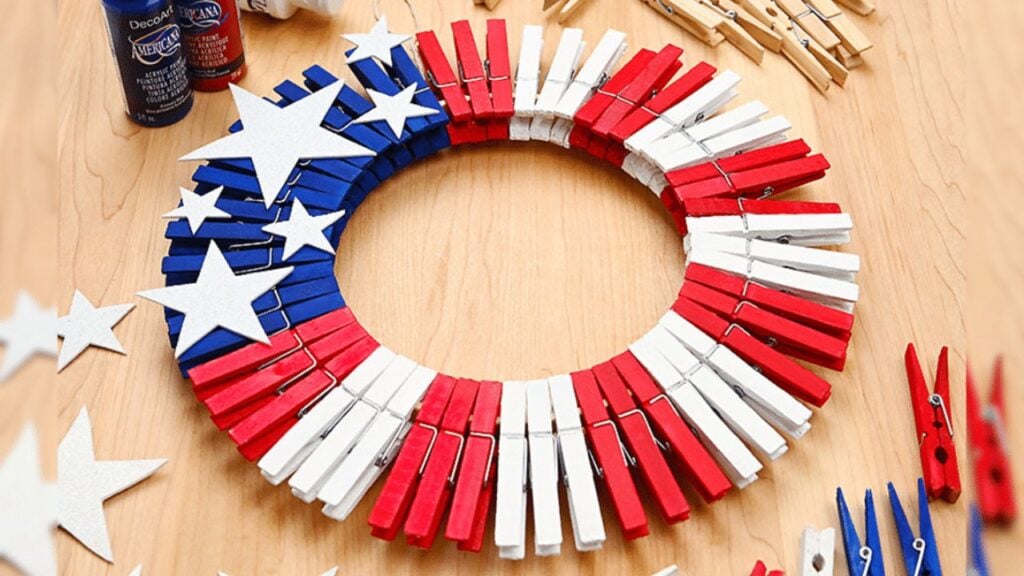 Finished Easy DIY 4th of July Clothespin Wreath, a completed DIY project
