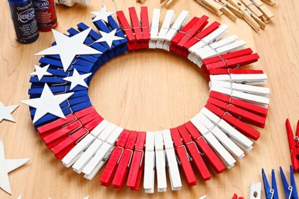 Finished Easy DIY 4th of July Clothespin Wreath, a completed DIY project