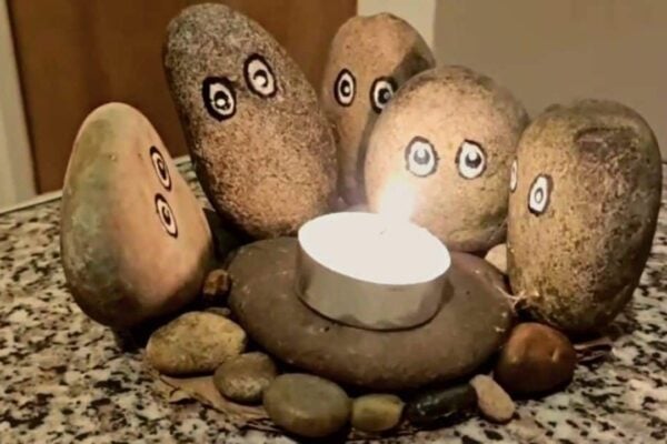 Finished Easy DIY Pebble Campfire Candle Holder, a completed DIY project