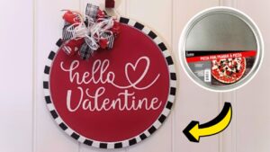 Finished Easy DIY Pizza Pan Valentine Door Hanger, a completed DIY project