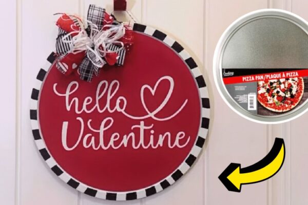 Finished Easy DIY Pizza Pan Valentine Door Hanger, a completed DIY project