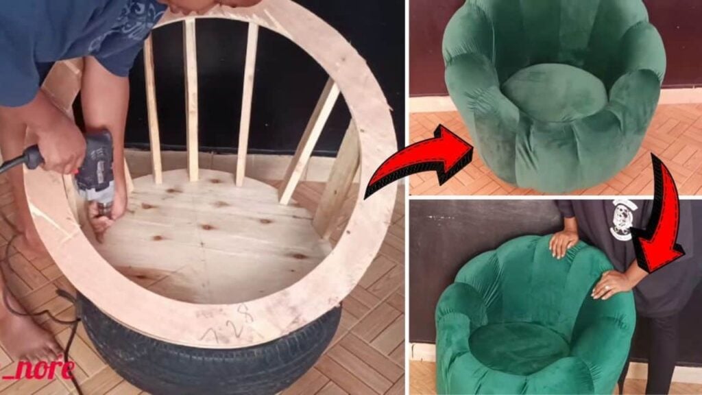 Finished Pouf Chair Using an Old Tire, a completed DIY project