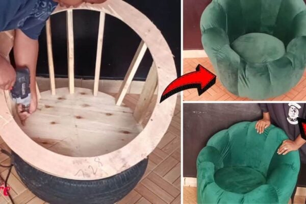 Finished Pouf Chair Using an Old Tire, a completed DIY project