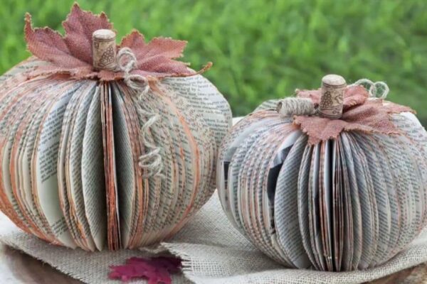 Finished Easy Recycled DIY Paper Pumpkin Craft, a completed DIY project