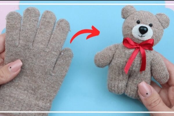 Finished Easy DIY Repurposed Glove Teddy Bear, a completed DIY project
