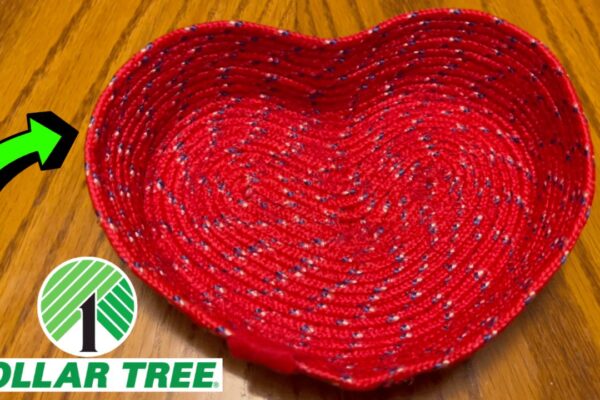 Finished Easy DIY Dollar Tree Rope Heart Basket, a completed DIY project
